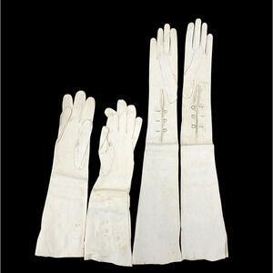 Joseph Horne Co. Vintage Opera White Kid Skin Unlined Gloves With Pearls 2 pair